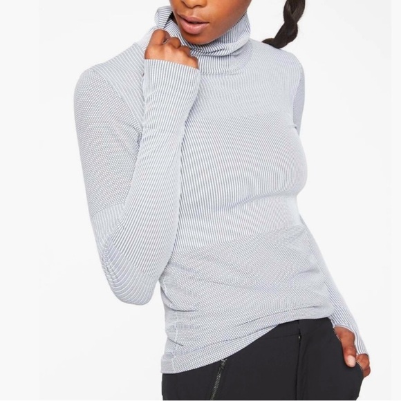 Athleta Tops - ATHLETA Flurry Base Layer Turtleneck Grey White Stripe Size Medium